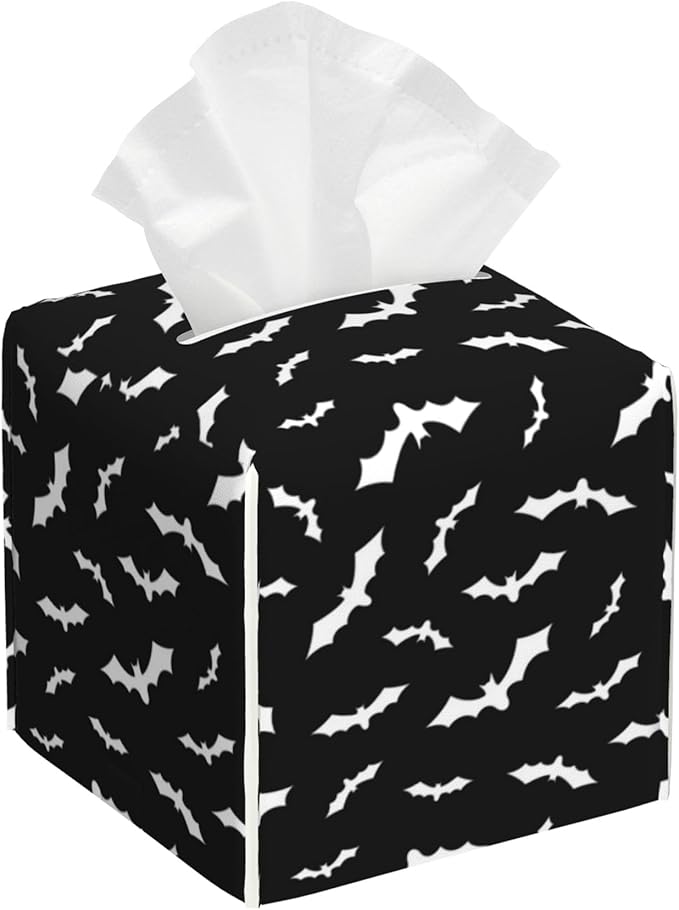 POIUBLE Halloween Bats Tissue Box Cover Leather Tissue Box Holder Square Facial Paper Organizer Dispenser for Bathroom Kitchen Bedroom Vanity Countertop Night Stands