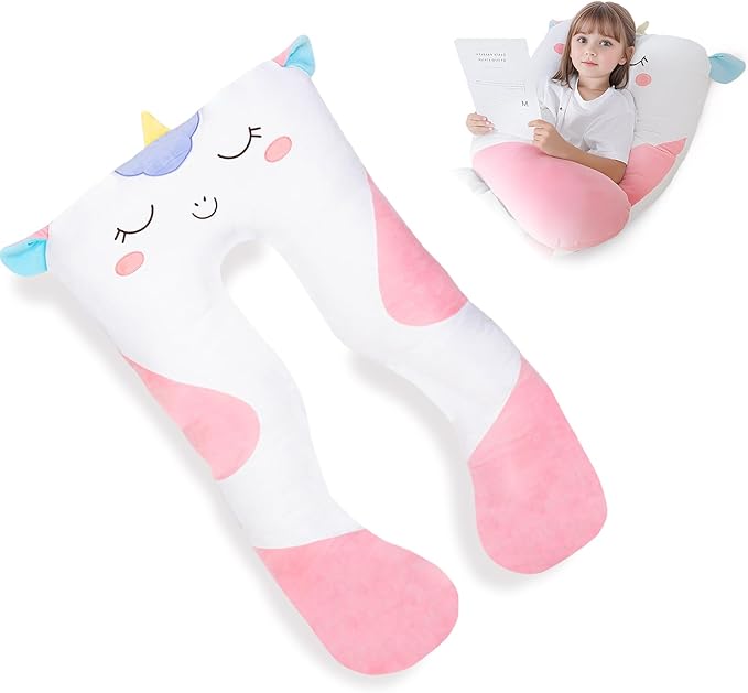 MLdian 47x23 inch U Shaped Long Plush Body Pillows for Kids, Stuffed Animal Unicorn Soft Large Pillow for Sleeping, Big Cute Plushies, Washable Cover, Gift for Boys and Girls