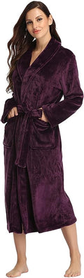 RONGTAI Womens Bathrobe Ladies Fleece Plush Warm Long Robes Fleece Nightgown Sleepwear