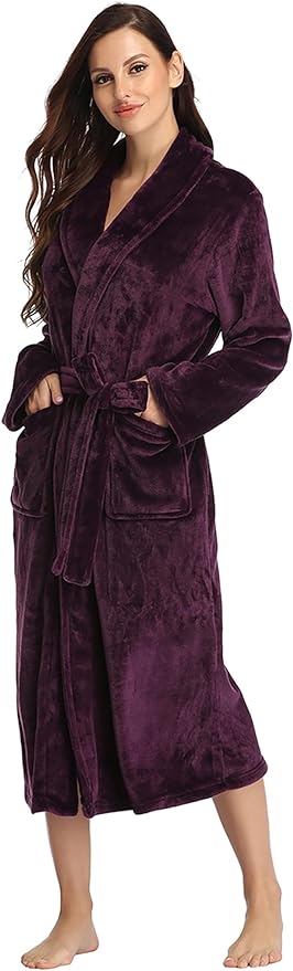 RONGTAI Womens Bathrobe Ladies Fleece Plush Warm Long Robes Fleece Nightgown Sleepwear
