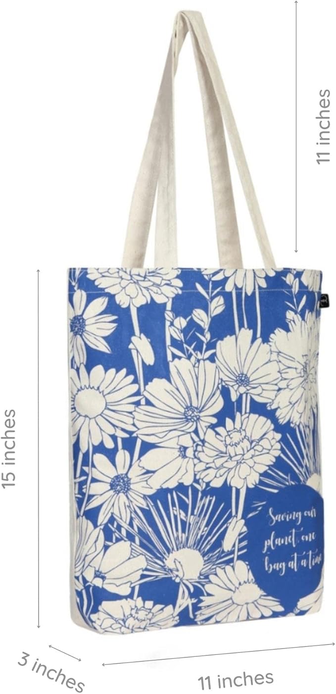 Ecoright Tote Bag for Women with Zipper, Small Tote Bag, Canvas Bag, Reusable Cotton Bag for Beach, Grocery, School & Work