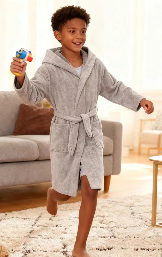 Fraprasty Boys Girls Hooded Robe Soft Touch Robe Kids Terry Cloth Cotton Spa Bathrobe Sleepwear 2-14 Years