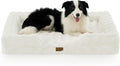 COZY KISS Orthopedic Dog Bed for Large Size Dog, Soft and Warm Faux Fur Extra Large Sofa for Pet Up to 100 lbs, Foam Bolster Anti-Slip Couch with Washable Removable Cover, XL 44x32x7 inch, Beige