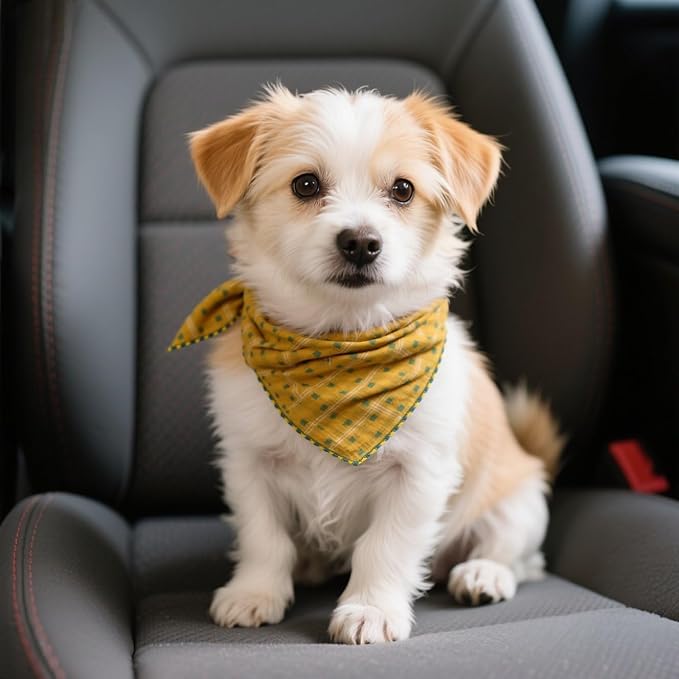 Pemilosci Double Layers Two Tones Dog Cotton Square Bandana Bibs Scarf Kerchief for Small Medium Dogs Boy or Girl - DCB02 Y&G
