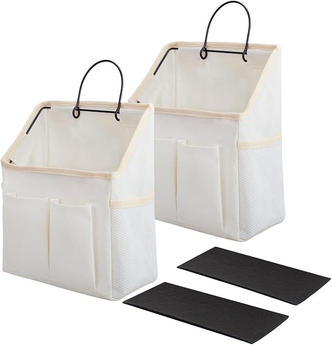 LYroo 2 Pack Wall Hanging Storage Bag Wall Hanging Organizer Basket with Pockets for Bathroom Bedroom Kitchen Dorm Room Essentials Rv Storage and Organization(White)