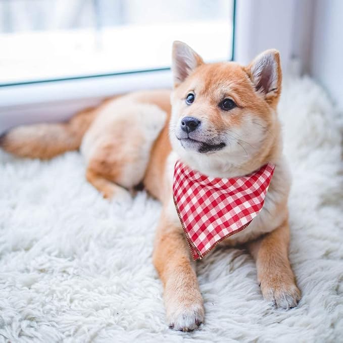 Christmas Dog Bandanas, 6PCS Plaid Holiday Dog Bandanas for Boy Girl, Washable Reversible Cotton Bibs Scarf, Adjustable Square Pet Kerchief Birthday Christmas Gift for Small to Large Dogs Puppy Cats