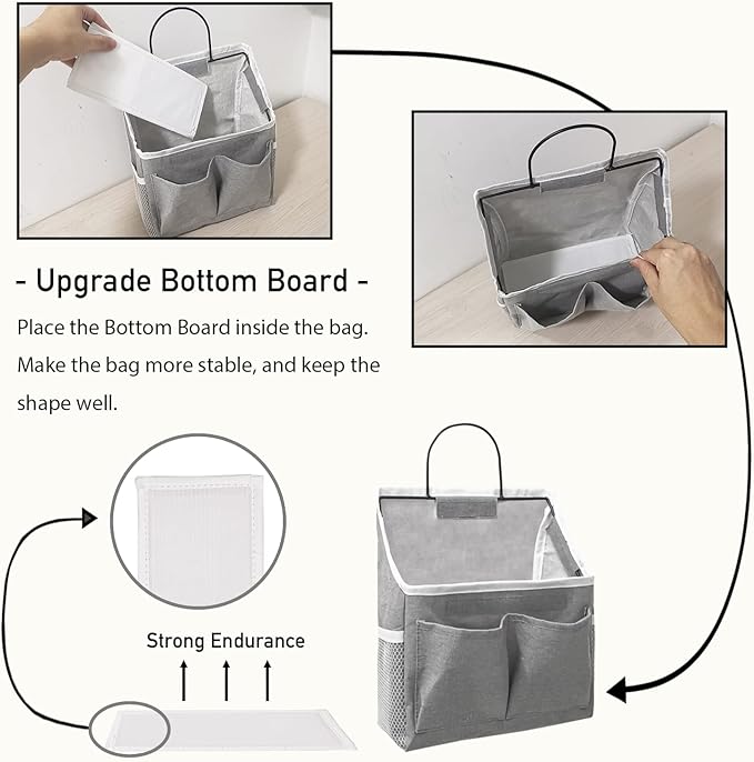 Kanrichu 2pcs Wall Hanging Organizer Bag, Linen Fabric Door Hanging Storage Basket with Pockets, Waterproof Bin for Kitchen, Bedroom, Office, RV Camper (White)