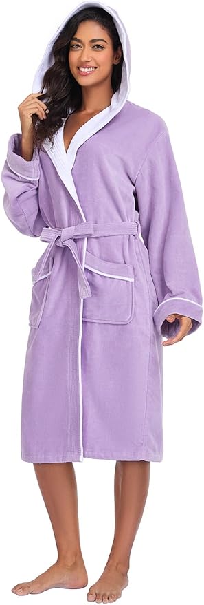 YEAUPE PRO Bathrobe for Women, 100% Cotton Spa Robe, OEKO-TEX, Terry Velour, Knee Length (Runs Small, Size Up)