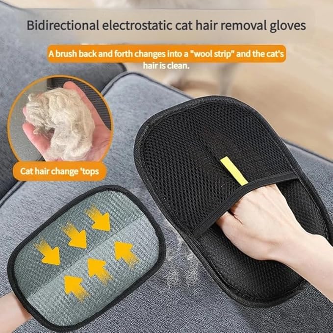 2 Pcs Pet Hair Removal Glove,Upgraded Electrostatic Pet Hair Removal Gloves - Reusable Electrostatic Dog/Cat Hair Remover Mitt & Pet Grooming Gloves for Couch,Upgraded Pet Hair Remover Glove (Black)