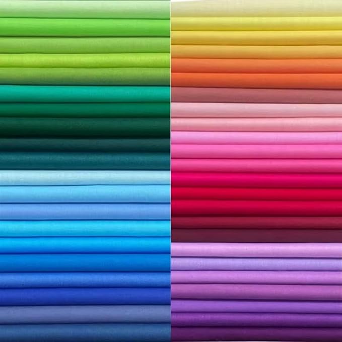 HANPATQUI 50PCS 5 x 5 inch Solid 100% Cotton Fat Quarters Fabric for Sewing and Quilting Bundles Precut Fabric Square for DIY Craft Patchwork