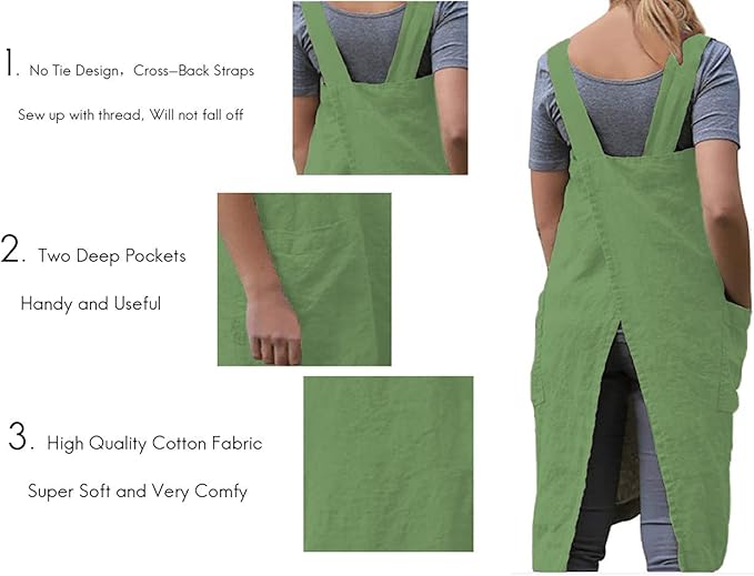 Women's Practical Cross Back Pinafore Apron with Large Pockets Home Kitchen,Restaurant,Coffee house,Cooking Gardening Works