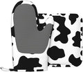 Silicone Oven Mitts and Pot Holders Sets, Home Cow Print Heat Resistant BBQ Gloves for Kitchen Baking Cooking Grilling Microwave