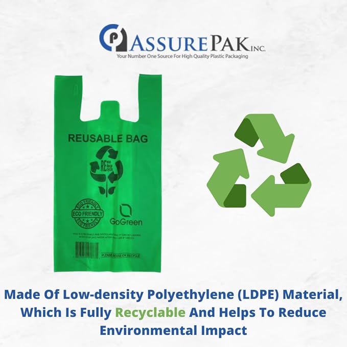 ASSUREPAK Green PP Non Woven Reusable Bags - 200 Bags - 1/8 BBL 10"X5"X18" - 40 GSM - Green -10518GRNPPNWRB40