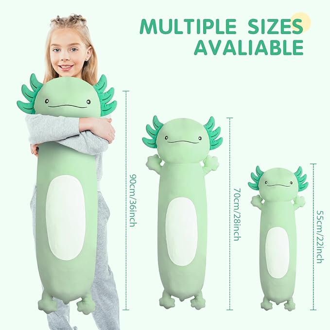 Dalmao 36" Giant Green Axolotl Stuffed Animal, Cute Soft Long Axolotl Plush Large Body Pillow Big Squishy Plushies Toy, Gift for Kids, Boys, Birthdays, Halloween, Christmas