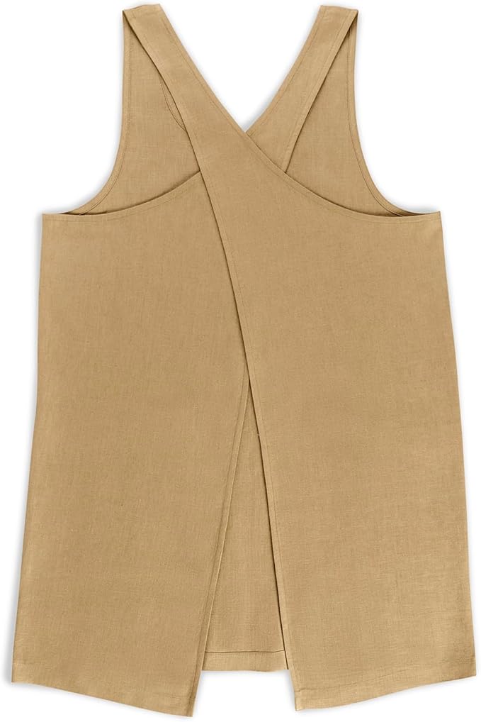 Solino Home Cross Back Linen Apron with Pockets for Gardening, Kitchen - Kelp Pinafore Smock Apron 100% Pure Linen for Men & Women - Handcrafted from European Flax