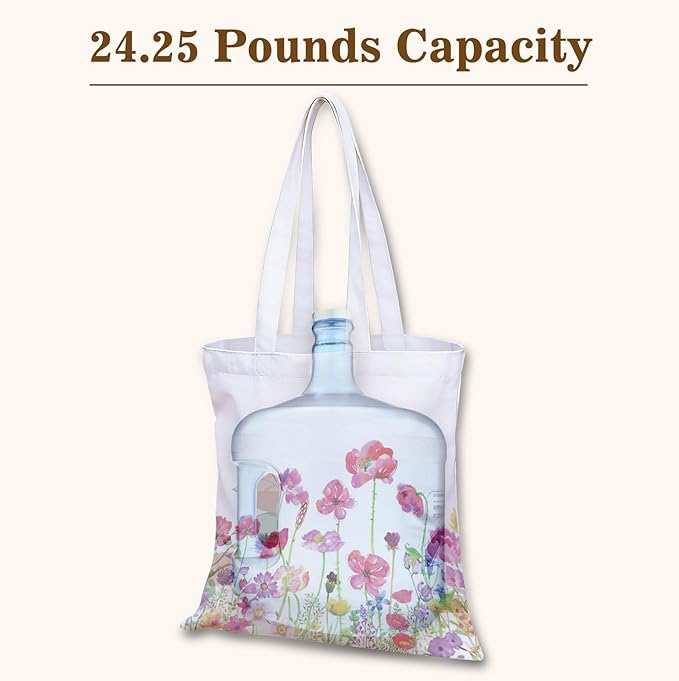 GICDSU Cotton Canvas Floral Tote Bag Aesthetic with Zipper, Reusable Grocery Bags, Beach Foldable ToteBag for Women, Funny Totebag with Inner Pocket for Shopping Travel Gym Work