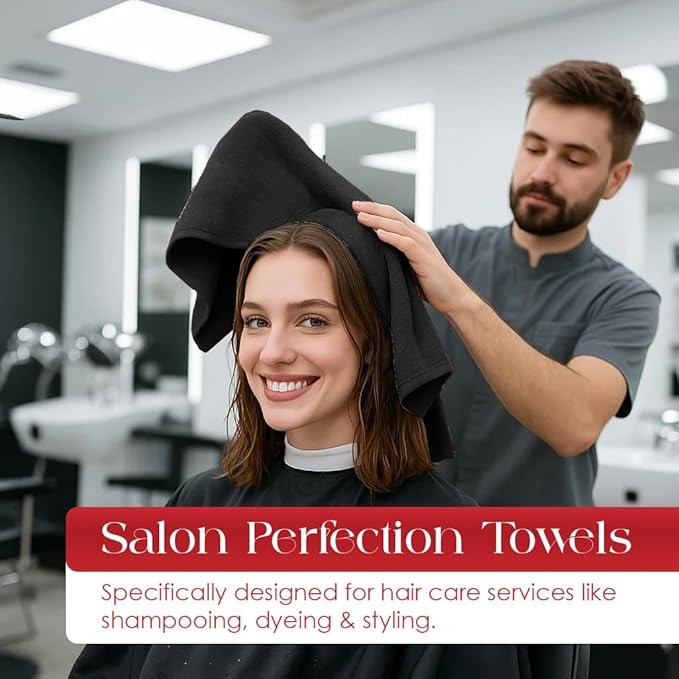 RIVERSIDE Pack of 24 Salon Towels Set (Not Bleach Proof), 16 x 26 Inches, 100% Ring Spun Cotton, Highly Absorbent & Quick Dry Hand Towels for Salon, Barber, Gym, Spa, Bathroom & Home, Black