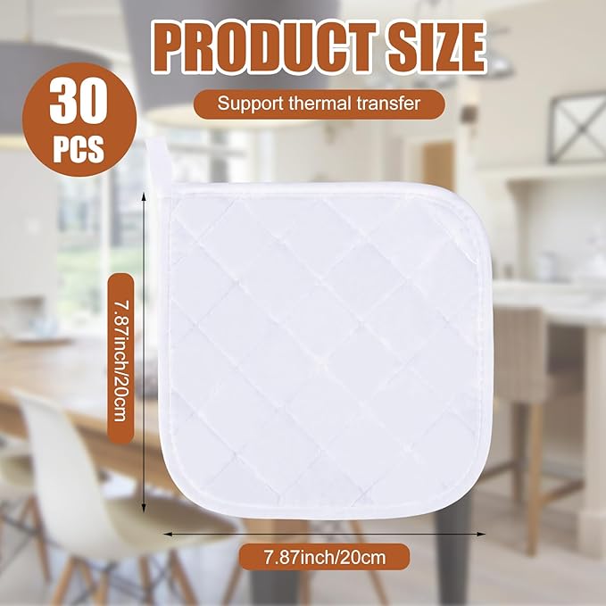 Uiifan 30 Pieces Cotton Pot Holders for Kitchen Washable Heat Resistant Potholders Oven Hot Pads for Cooking and Baking, 7.87 x 7.87 x 0.2 Inch (White)