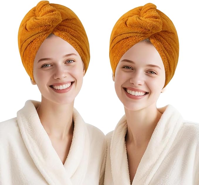 AGKXHDEC Microfiber Towel, Hair Turbans for Wet Hair, Drying Hair Wrap for Women(The Color of The Picture is for Reference only) (Apricot Yellow,Apricot Yellow)