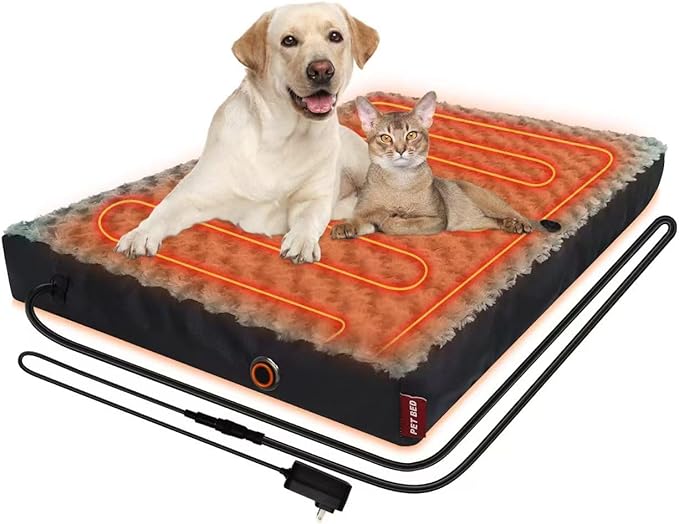 HyphessAda Heated Dog Bed with12V～24V Safe Voltage, Electric Heating Arthritis Orthopedic Dog Bed with Thickened Memory Foam, Heated Pet Bed with Waterproof Cover for Medium Dogs, Large Dogs (Large)