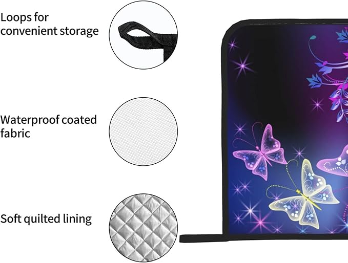 2-Pack Dreamy Butterflies Potholders Kit Trivets Black Kitchen Pot Holders Set Heat Resistant Quilted Large Coasters Hot Pads for Everyday Cooking Baking, 8 x 8 Inch (Colorful)