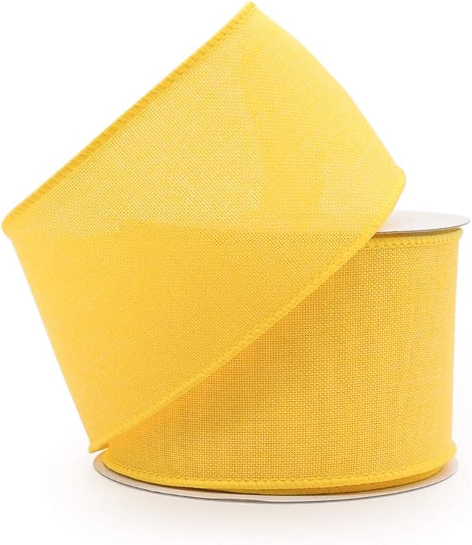 CT CRAFT LLC Burlap Fabric Wired Ribbon 2.5" x 10 Yards Yellow Color for Christmas Home Wedding Decor Gift Wrapping Tree Topper Bow Wreath Bouquet DIY Crafts