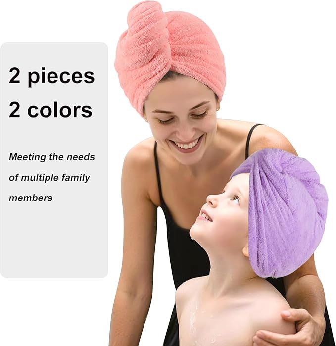 AGKXHDEC 2 Packs Microfiber Towel, Hair Turbans for Wet Hair, Drying Hair Wrap for Women(Pink，Purple)
