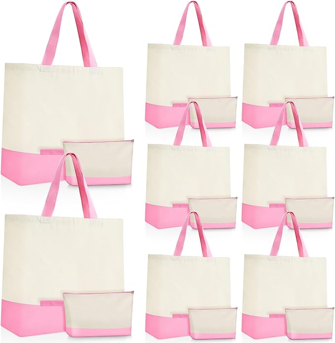 Sanwuta Canvas Tote Bags Bulk with Zipper Cosmetic Pouch 18.5" Reusable Cotton Shopping Bag with Handle for DIY Craft