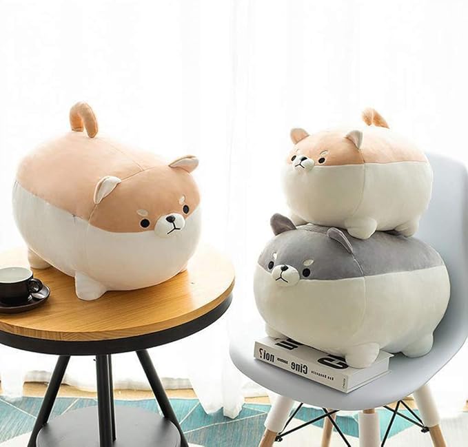 EHOTONG Shiba Inu Dog Plush Pillow, Corgi Stuffed Animal Plush Toy Hug Pillow Gifts for Girl Boy (Gray, 19.6in)