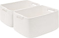 2 Pack Large Storage Basket for Organizing, 17.5"x13.5"x7.5" Woven Basket for Shelves, Closet Cube Storage Bins with Wrapped Handle, Cotton Rope Baskets for Kitchen, Clothes, Toys(Off White)