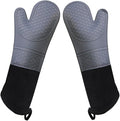Extra Long 19.5",Silicone Oven Mitts Heavy Duty Commercial Grade Oven Mitts Heat Resistant BBQ Gloves with Quilted Cotton Lining 2 Pack (Gray)