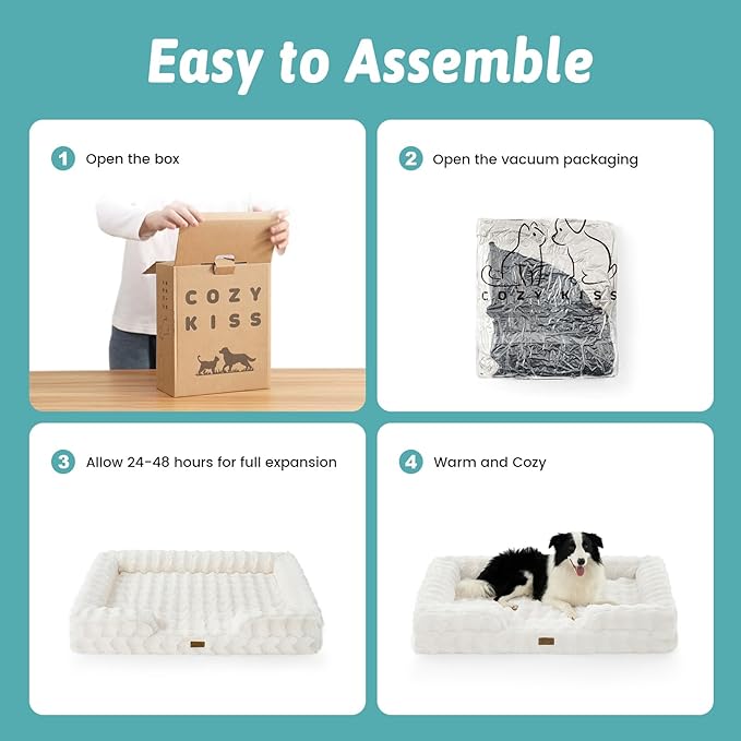 COZY KISS Orthopedic Dog Bed for Large Size Dog, Soft and Warm Faux Fur Extra Large Sofa for Pet Up to 100 lbs, Foam Bolster Anti-Slip Couch with Washable Removable Cover, XL 44x32x7 inch, Beige