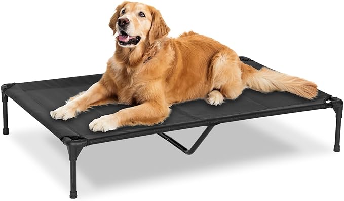 PVY Elevated Dog Bed for Outdoor, XL Raised Dog Cot with Washable Mesh, Cooling Pet Cot Chew Proof for Outside Camping, 49"x33" Black