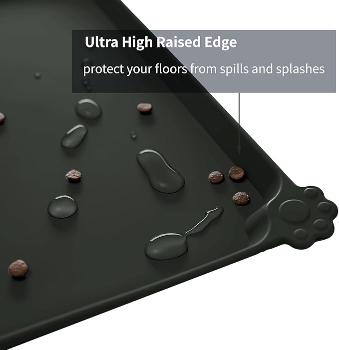 Reopet Waterproof Pet Feeding Mat with High Raised Edges, Heavier and Thicker Placemats for Cat Dog Water Bowl with BPA Free, Dogs Cats Food Mats for Messy Drinkers to Prevent Spill and Protect Floors