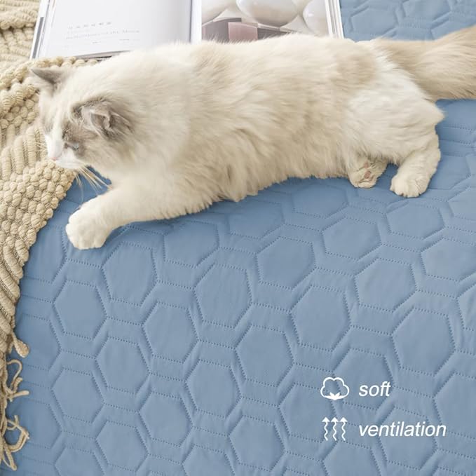 Tcksstex Waterproof and Anti-Slip Dog Bed Cover and Pet Blanket Sofa Pet Bed Mat ，car Incontinence Mattress Protectors Furniture Couch Cover for Most Cats Dogs, Pets（82x102-Stoneblue）