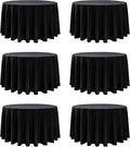 6-Pack Black Round Tablecloths, 120 Inches, Stain-Resistant Polyester for 5-6 Ft Round Tables - Washable Table Covers for Weddings, Banquets, Birthday Parties, Events