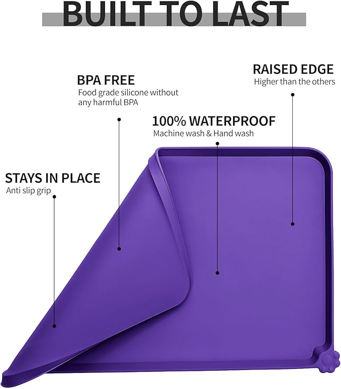 Reopet Waterproof Pet Feeding Mat with High Raised Edges, Heavier and Thicker Placemats for Cat Dog Water Bowl with BPA Free, Dogs Cats Food Mats for Messy Drinkers to Prevent Spill and Protect Floors