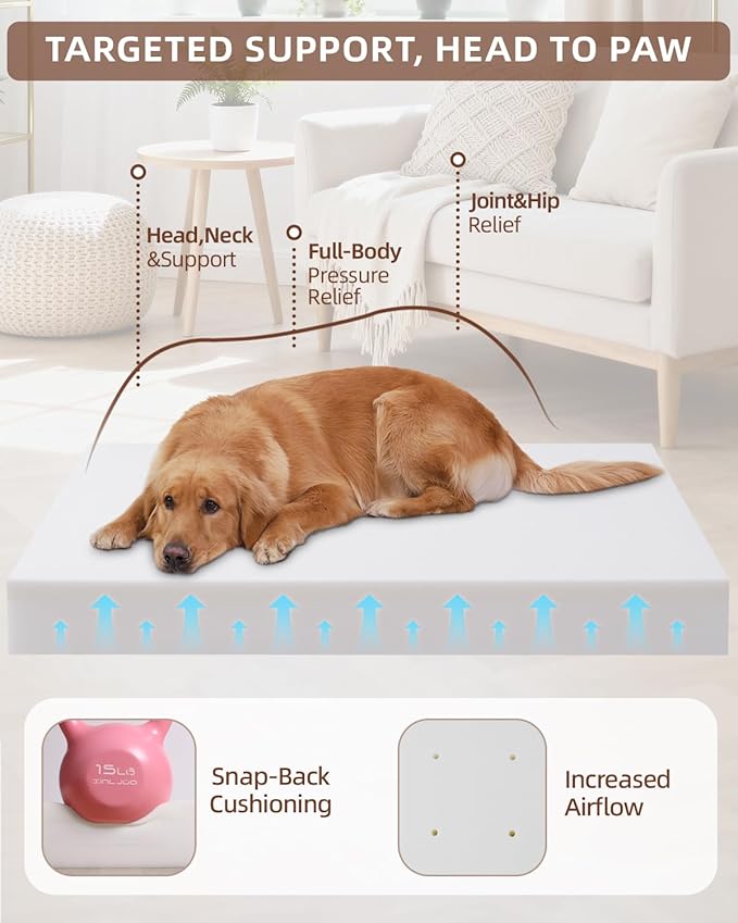 KSIIA Memory Foam Dog Bed Waterproof Large Dog Bed Orthopedic Crate Pad Supportive Crate Pads Soft Pet Mat for XXL Pet Mats with Removable Washable Cover & Non-Slip Bottom, 53 x 40 Inch, Blue
