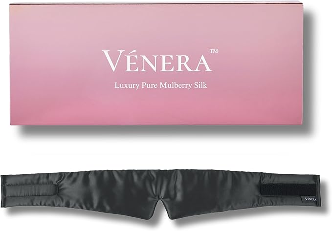 Vénera Silk Eye Mask - 100% Pure Mulberry 22 Momme Silk Sleep Mask, Adjustable Sleep Mask for Women and Men (Adjustable, Cloud Black)