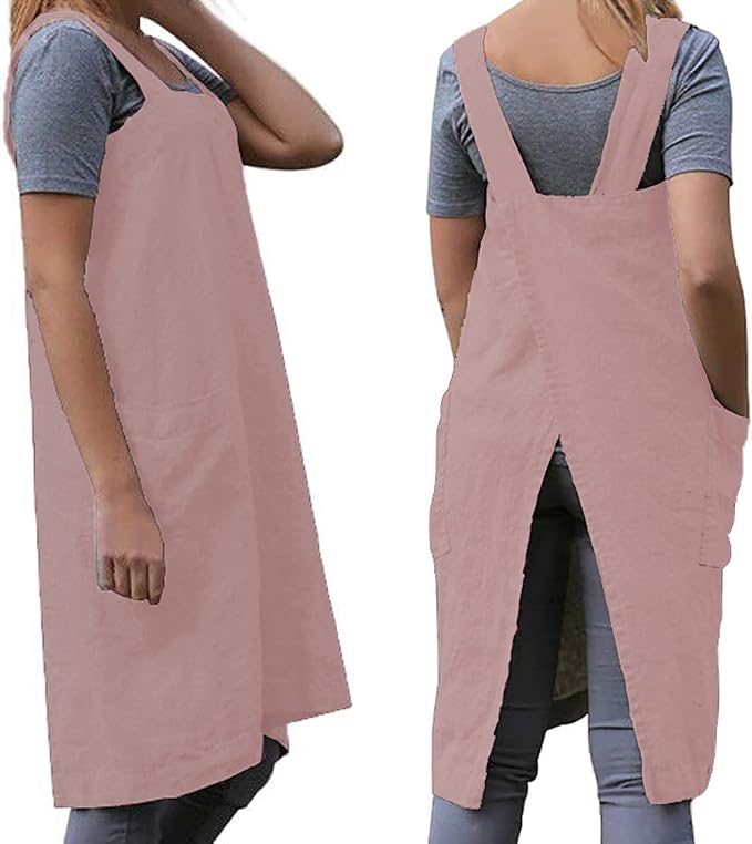 Women's Practical Cross Back Pinafore Apron with Large Pockets Home Kitchen,Restaurant,Coffee house,Cooking Gardening Works