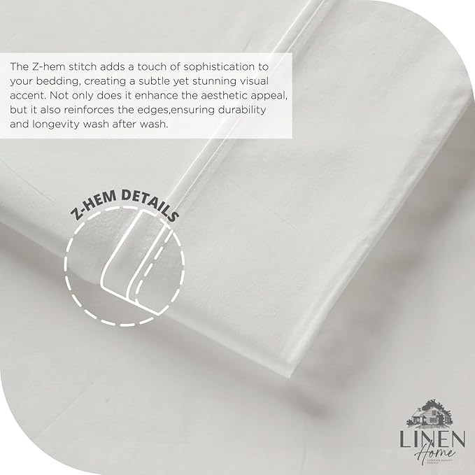 Linen Home 100% Cotton Percale Sheet Set, Queen Size, White, Deep Pocket, 6 Pieces Set - 1 Flat, 1 Deep Pocket Fitted Sheet and 4 Pillowcases, Crisp Cool and Strong Bed Linen