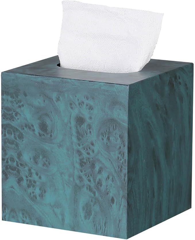 HOUSE DIARY Metal Square Tissue Box lid, Modern Facial Tissue Holder for Bathroom Vanity Tops, Bedroom Dressers, Nightstands, Desks, Offices (Deep Emerald Green)
