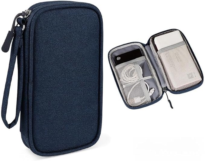 Portable Tech Accessories Organizer – Travel Cable, Charger, and Gadget Storage Carrying Case Navy Blue, Black and Grey (Dark Blue)