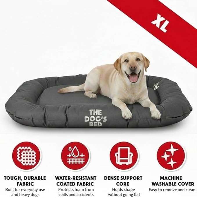 The Dog’s Bed Utility Waterproof Dog Bed, XL, Grey – Extra Large Outdoor Dog Bed for Big Dogs, Durable Oxford Fabric, Tough YKK Zippers, Washable Removable Reversible Cover