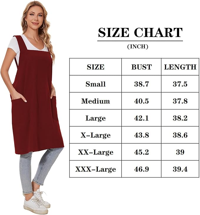 Linen Cotton Aprons for Women Smock Cross-Back Apron with Pockets