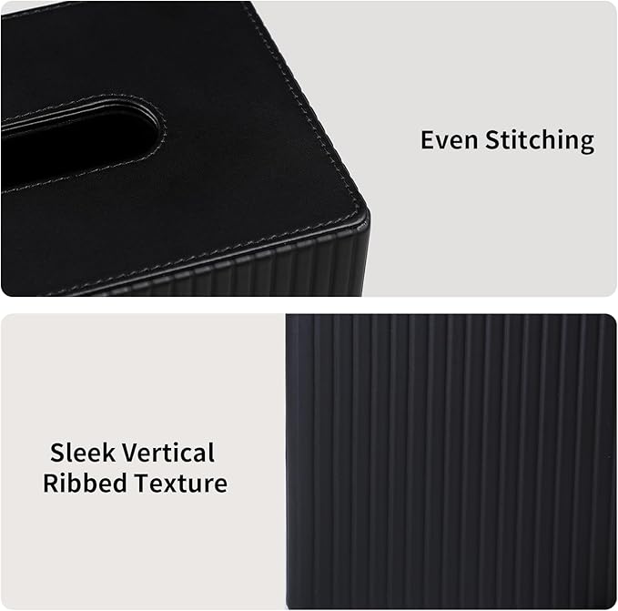 MEIBOOCH Extra Large Tissue Box Cover for Standard Size 180 to 230 Count Box of Tissues, PU Leather Rectangle Tissue Holder with Magnetic Closure (Black)