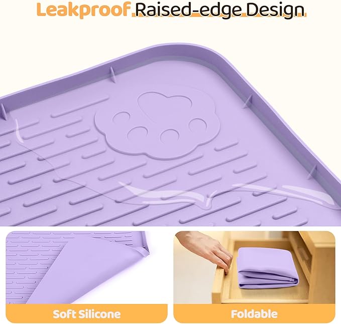 Bartuke Dog Food Mat, Extra Large 40" x 28" Silicone Pet Feeding Mat with Raised Edge Pet Placemat for Small, Medium, and Large Pets Non-Slip, Easy to Clean (Purple)