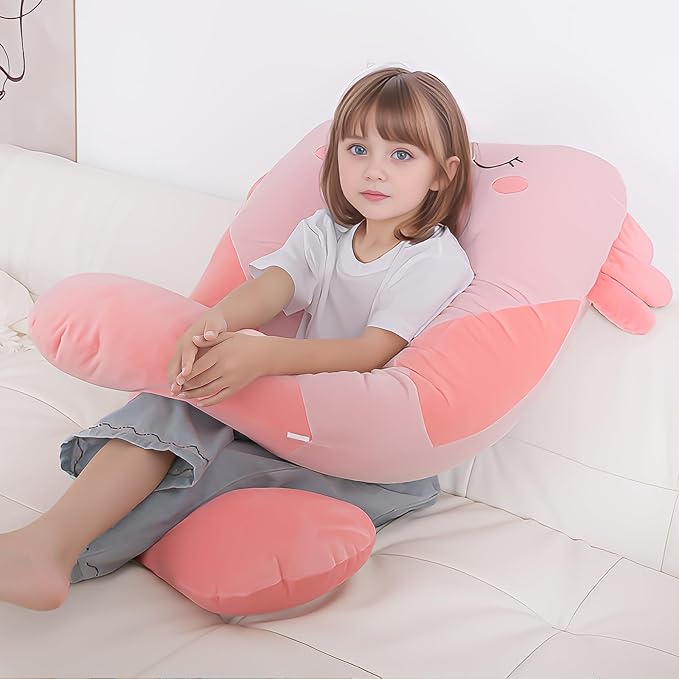 MLdian 47x23 inch U Shaped Long Plush Body Pillows for Kids, Stuffed Animal Axolotl Soft Large Pillow for Sleeping, Big Cute Plushies, Washable Cover, Gift for Boys and Girls