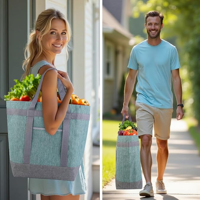 mosago Soft Insulated Cooler Bag for Travel/Beach/Picnic, Waterproof Reusable Grocery Tote Bags for Women/Men, Pizza/Food Delivery Bags to Keep Food Hot/Cold for Commercial Food Transport, Green