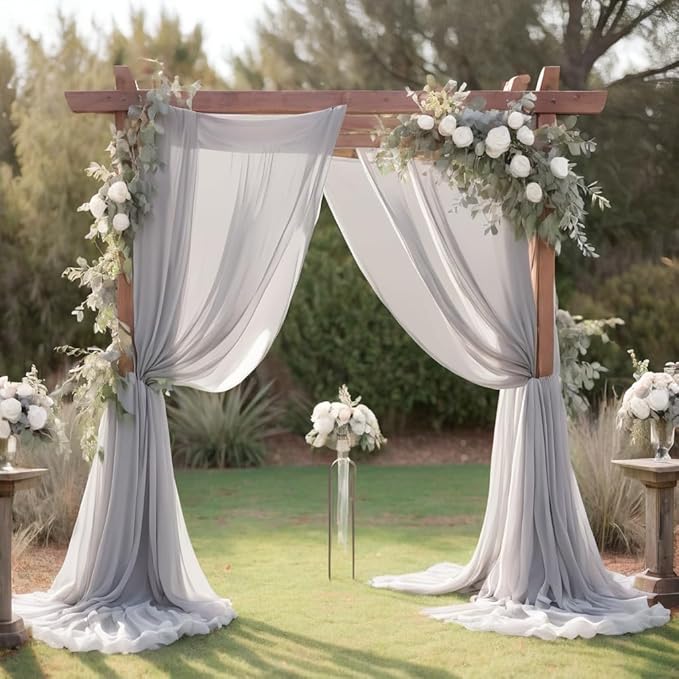 Barcelonetta | Chiffon Fabric | Decoration, Drapery Fabric | Wedding, Gender Reveal, Baby Shower, Birthday | for Arbor, Arch, Canopy, Table and Chair Decoration (Light Grey, 10 Yards)